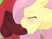 Pink-haired unicorn giving blowjob to a horse animal dildo